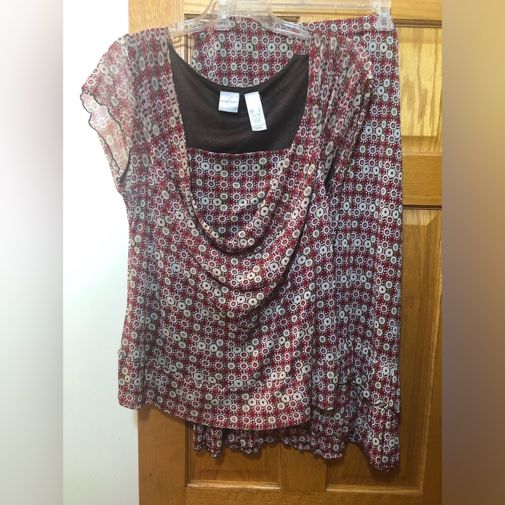 Emma James Burgundy and Brown Patterned Top & Skirt Set. - Picture 1 of 6